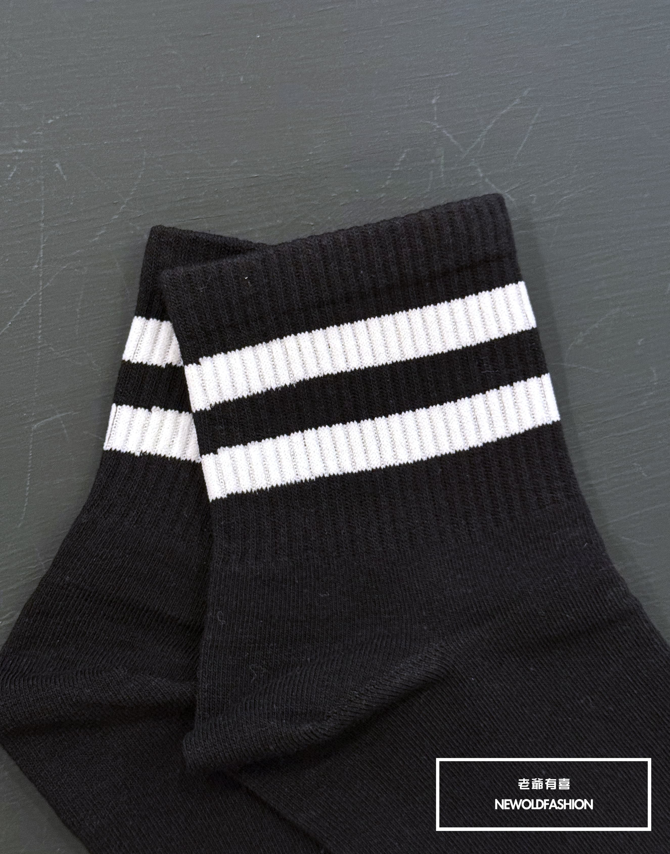 『新品上市』重磅撞色雙線高筒襪-黑