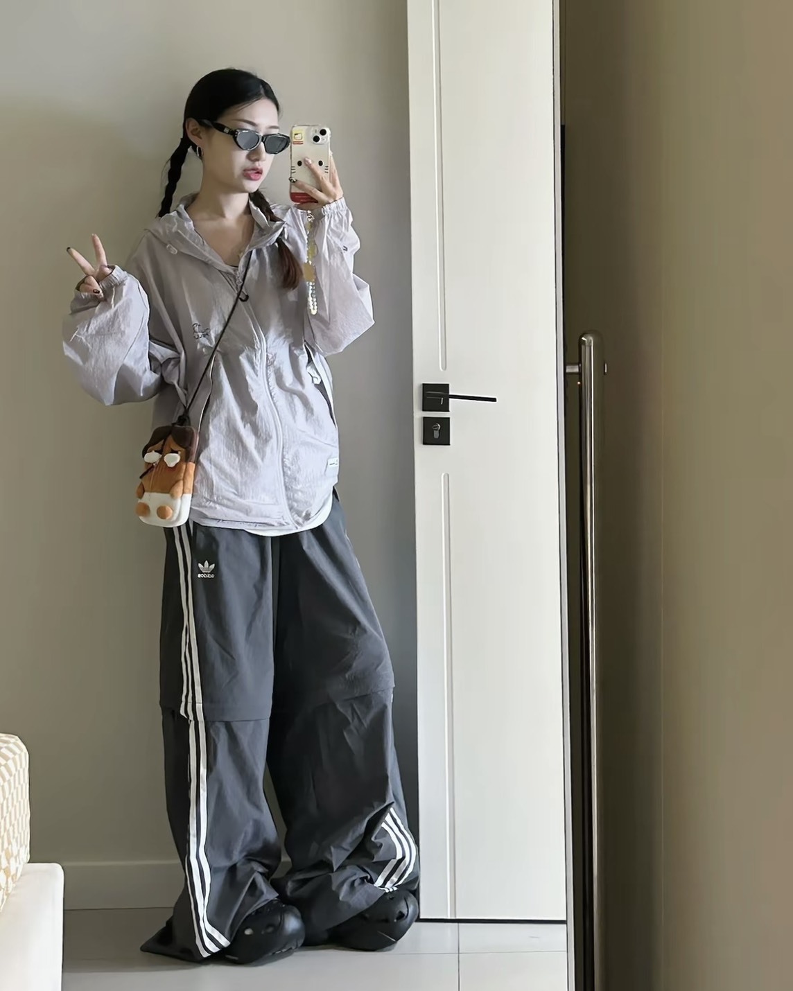 Adidas ADILENIUM OVERSIZED 兩穿運動長褲 深灰