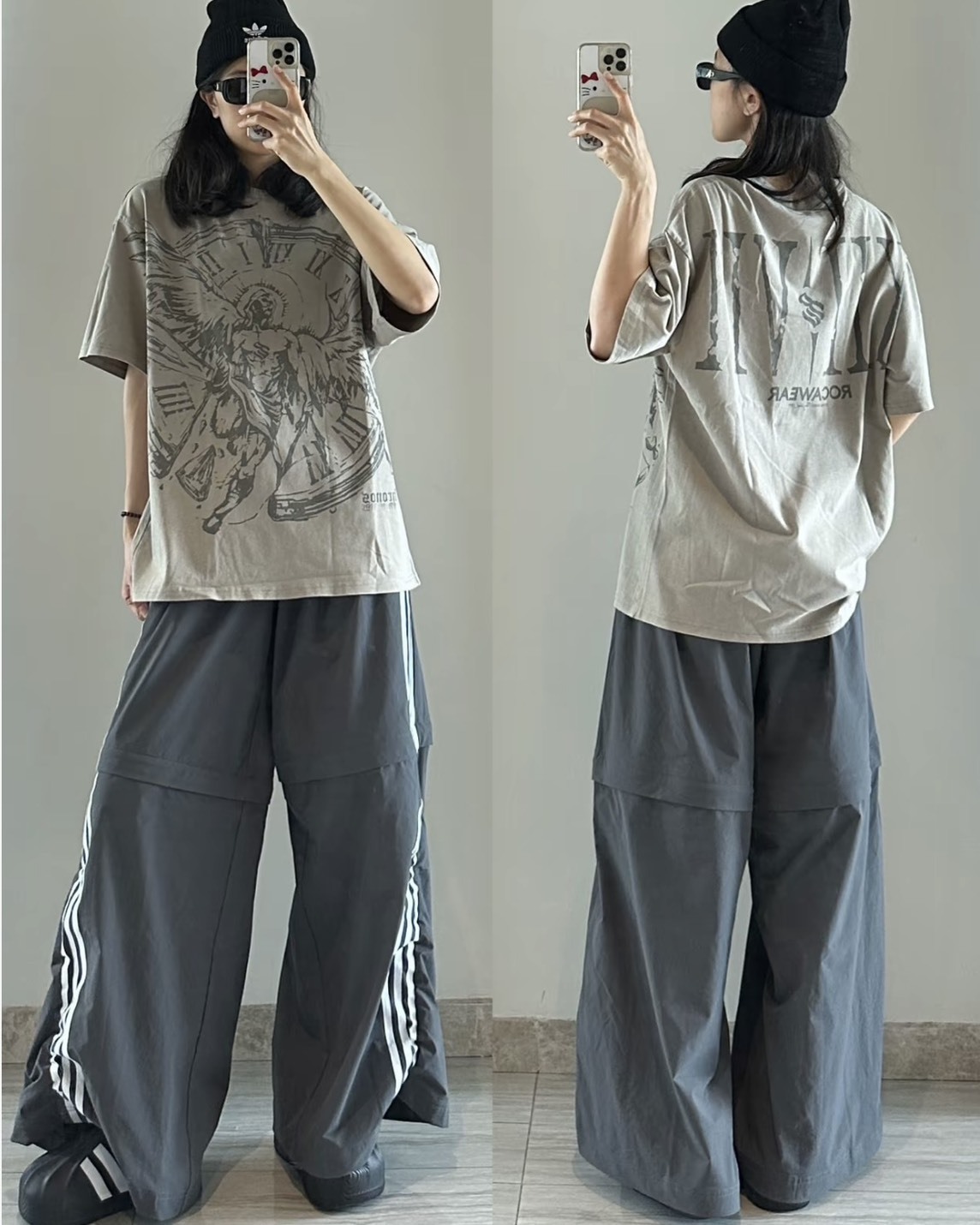 Adidas ADILENIUM OVERSIZED 兩穿運動長褲 深灰