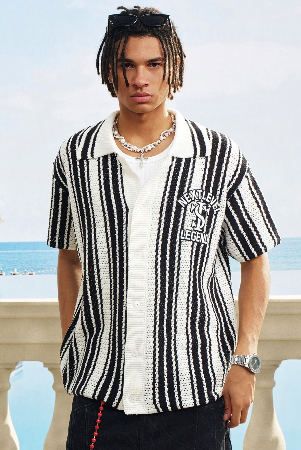 STK SmallTownKid 直條網眼 毛織  POLO襯衫 短袖