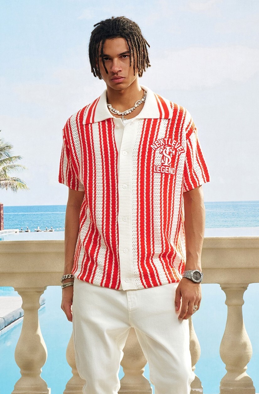 STK SmallTownKid 直條網眼 毛織  POLO襯衫 短袖