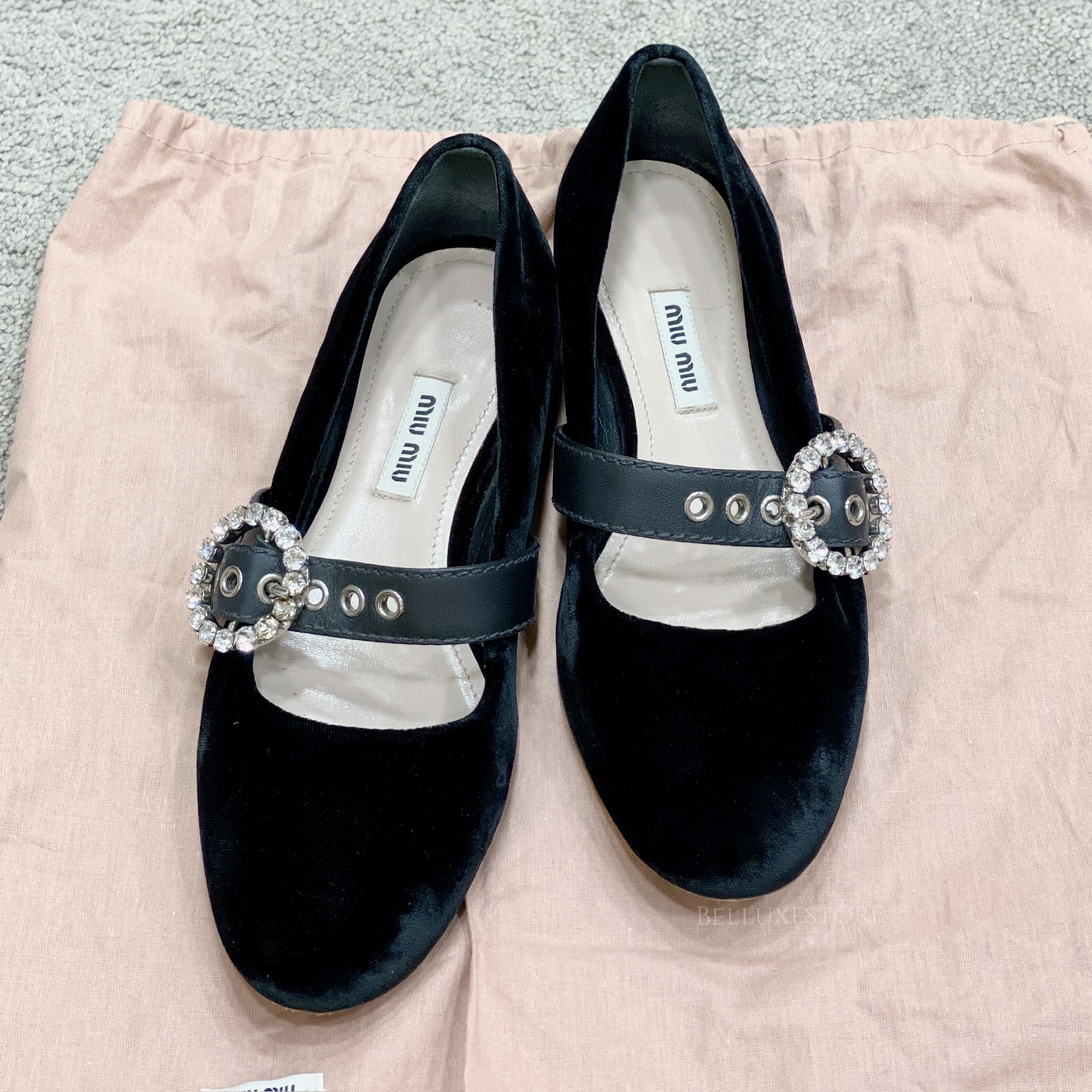 靴 MIU MIU Vinyl Ballet Flats 37 1/2 Miu Miu // Satin Logo Ballet