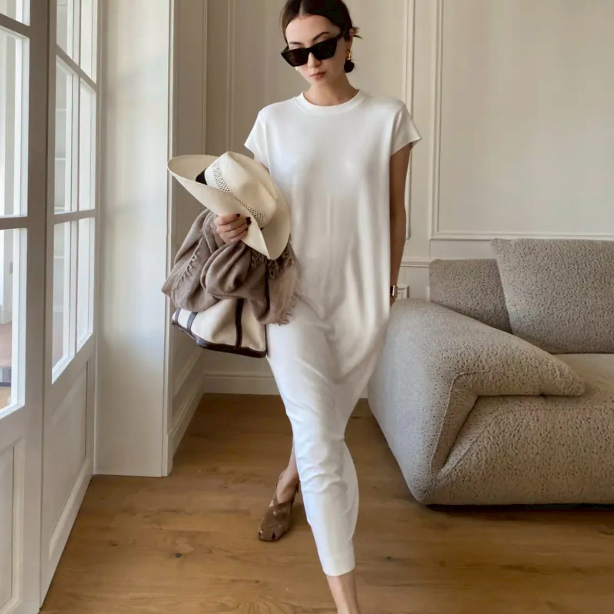 休閒氣息圓領半袖柔軟棉質長洋裝XS-L / 2色 (Elegant & Love)