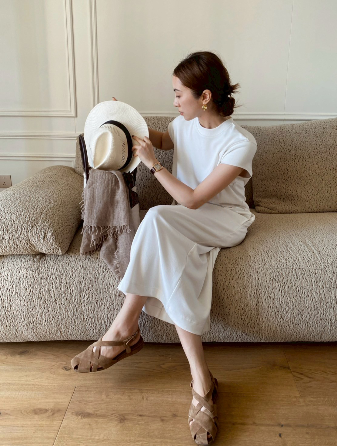 休閒氣息圓領半袖柔軟棉質長洋裝XS-L / 2色 (Elegant & Love)