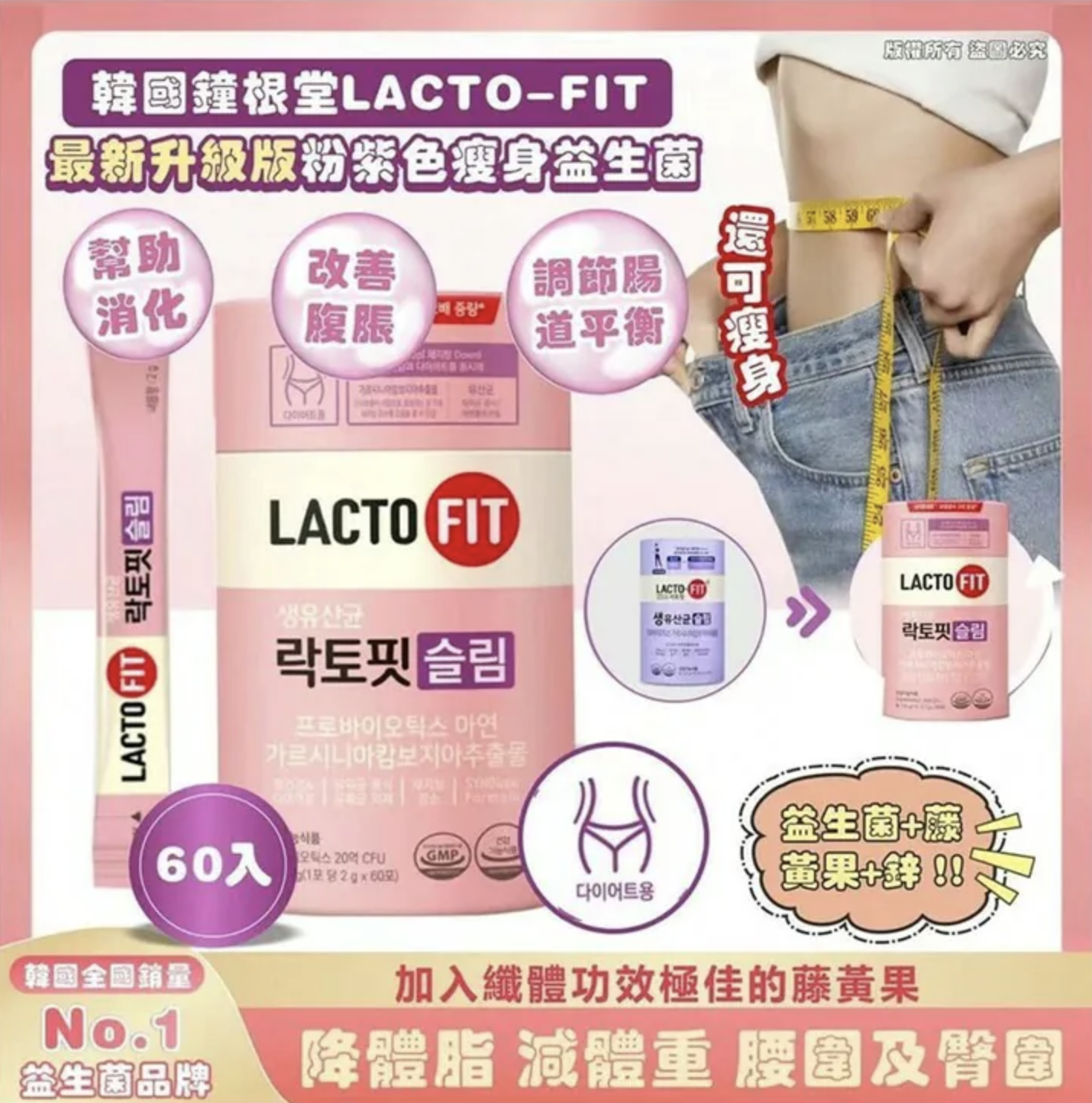 新版 Lacto-Fit 纖體活性益生菌粉 60包 (粉紅色)