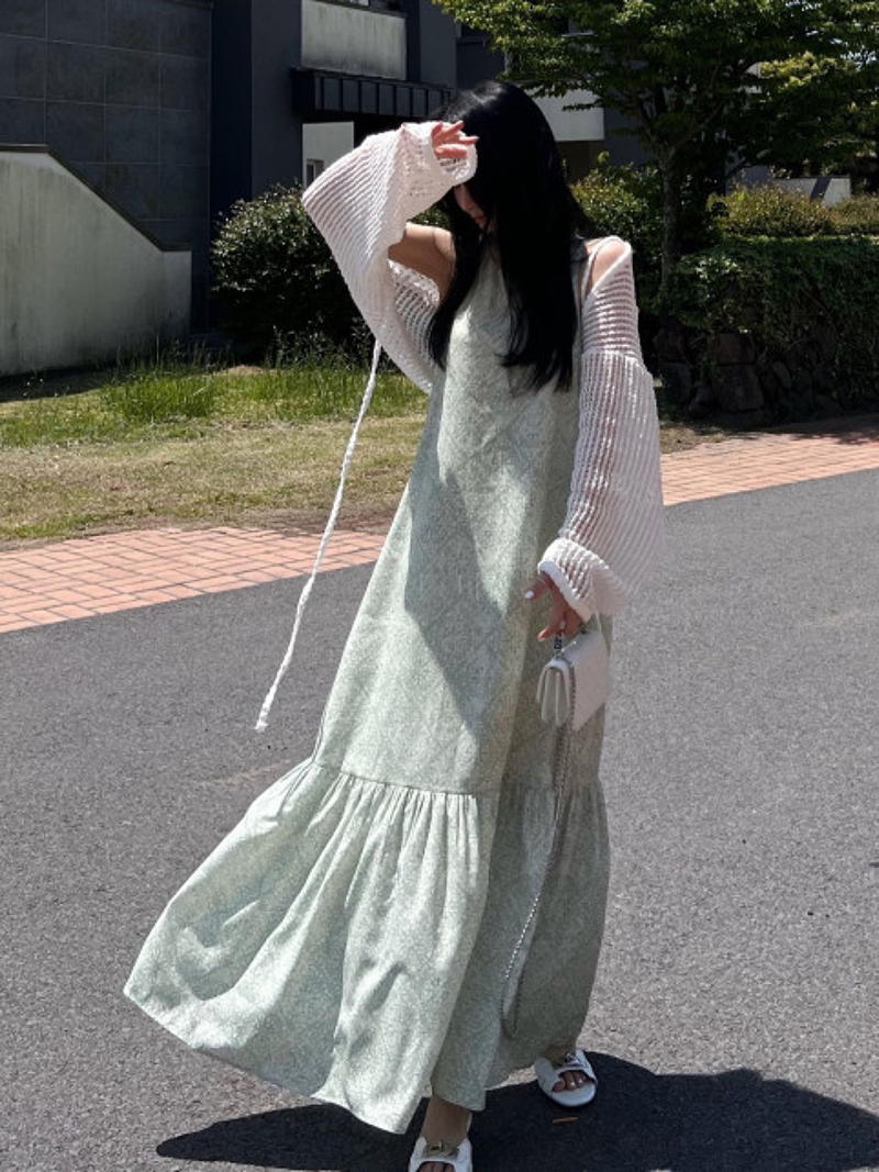 [福利品] 夏日度假風長洋裝 [ 青綠色 / Free ]