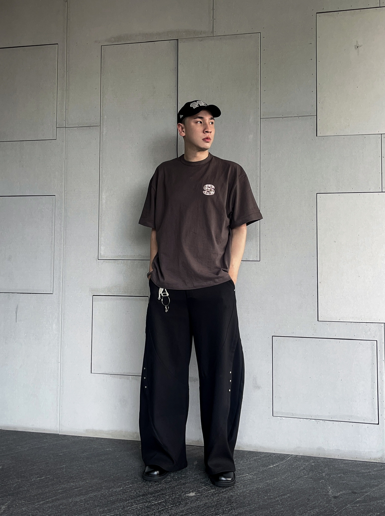 SIMON MADE TS-2534 鬆餅人 格紋 貼布 五分袖