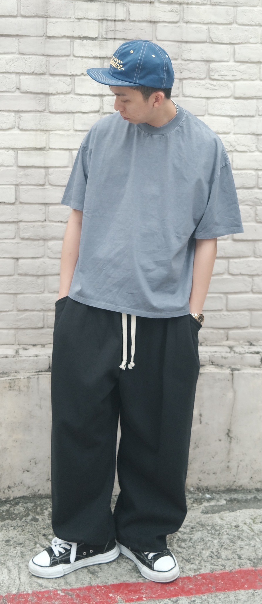 鬆緊抽繩寬版棉褲