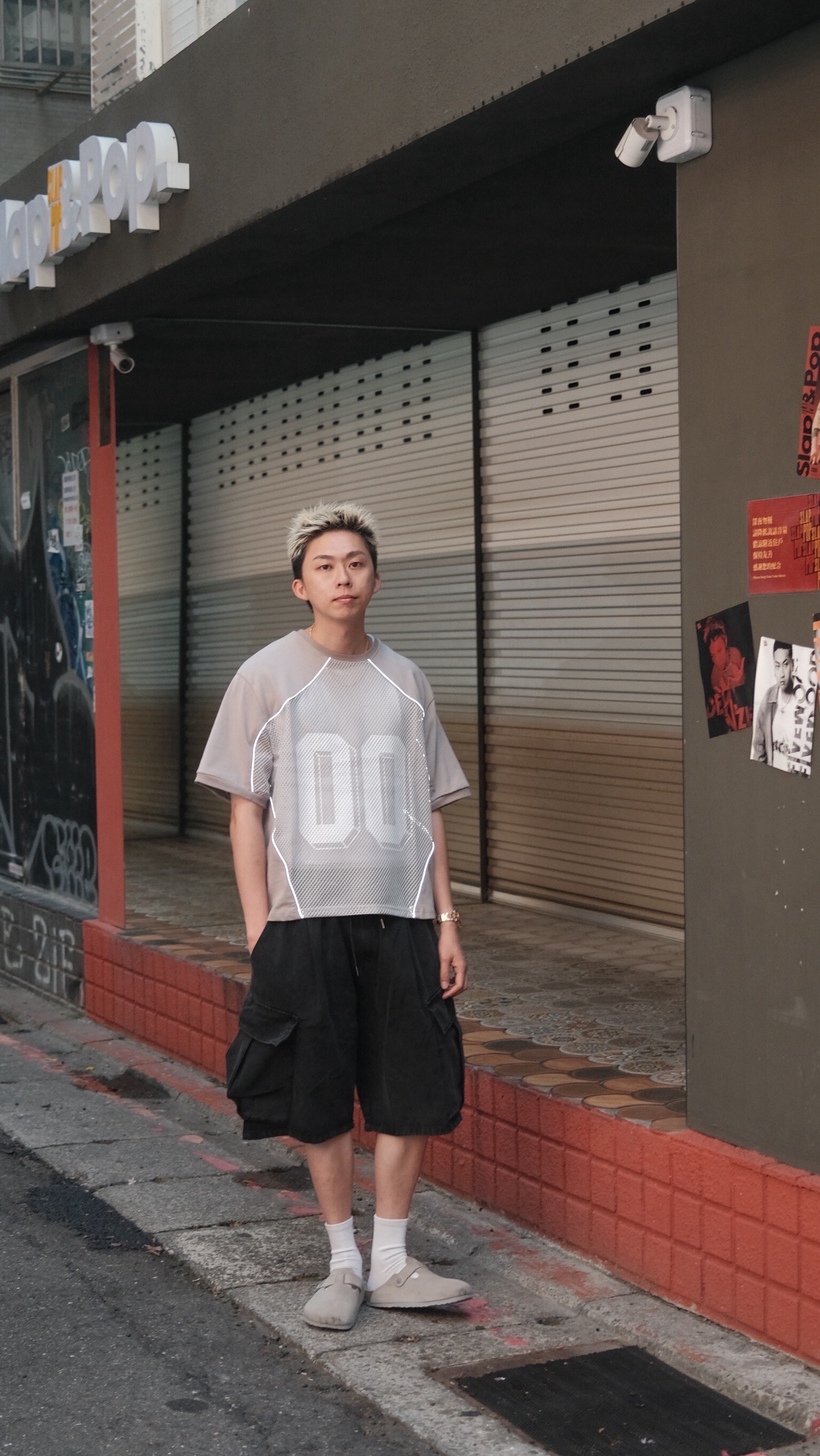 水洗七分牛仔工裝褲