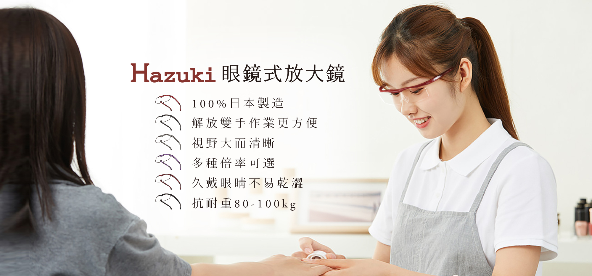 日本Hazuki眼鏡式放大鏡，高倍率防藍光輕量設計適合閱讀與精細作業