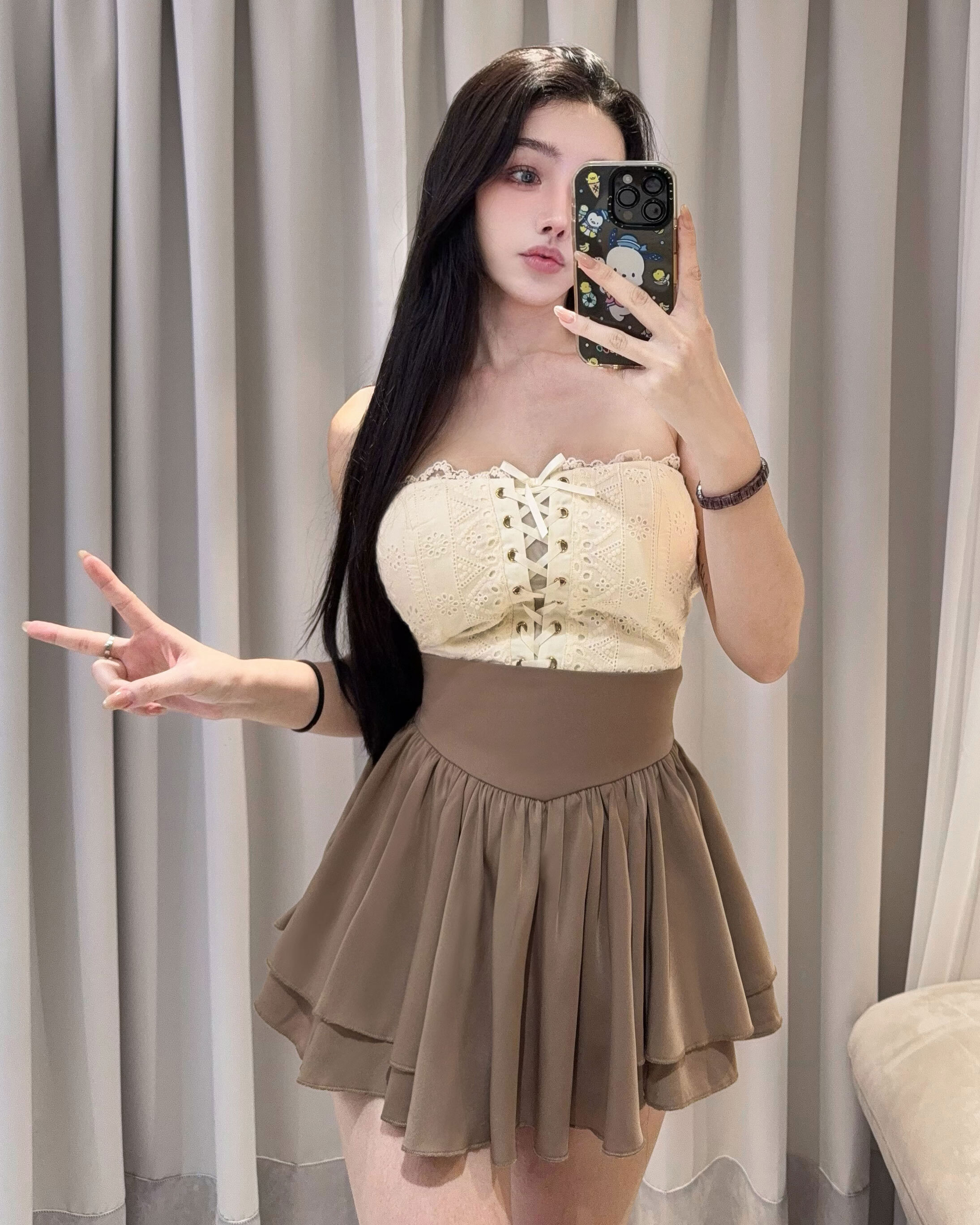 訂製-純欲緹花交叉緞帶馬甲