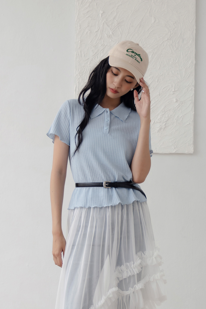 不修邊甜美襯衫領短袖