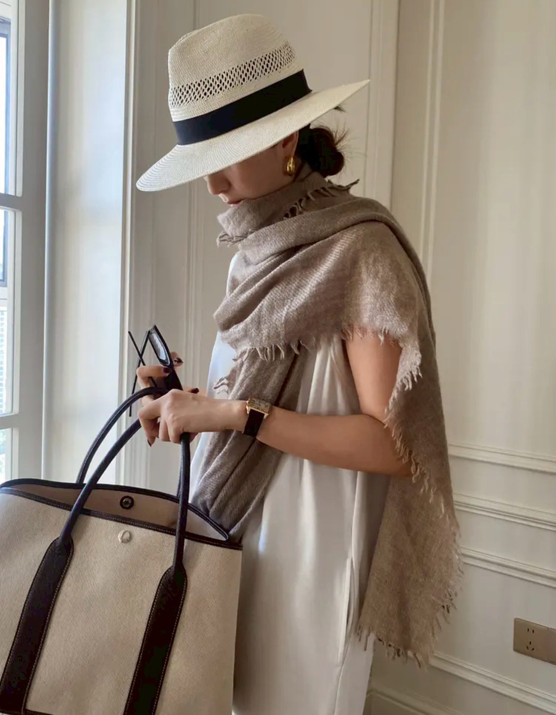 摩卡棕100%山羊絨流蘇感圍巾-F (Elegant & Love)