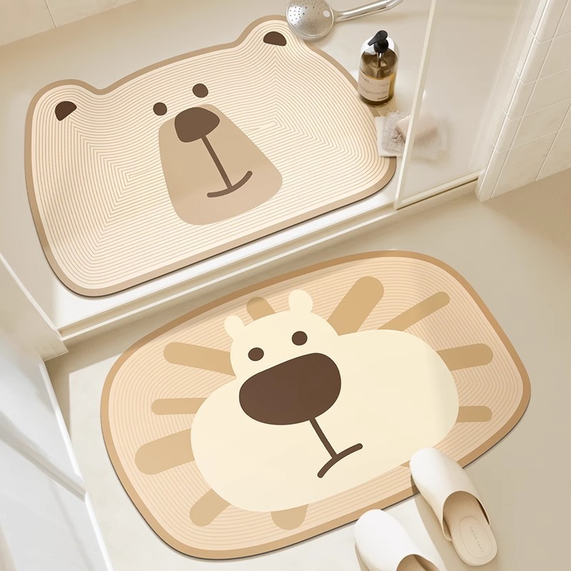 《6128》條紋線條大頭動物浴室吸水地墊((硅藻泥))