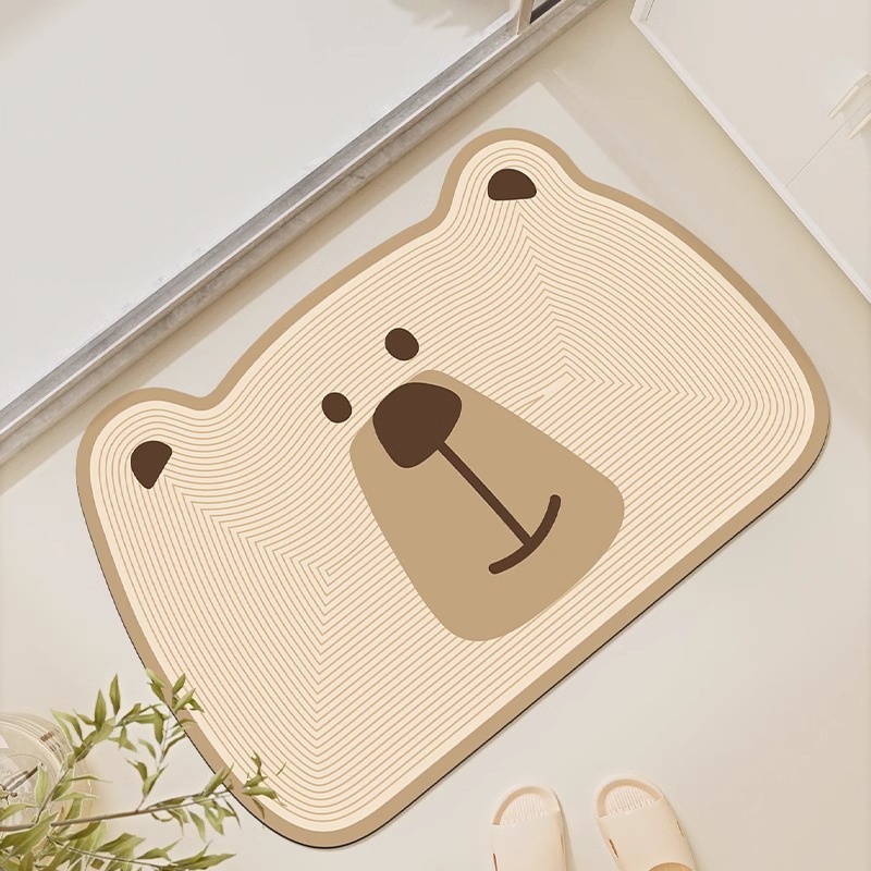 《6128》條紋線條大頭動物浴室吸水地墊((硅藻泥))