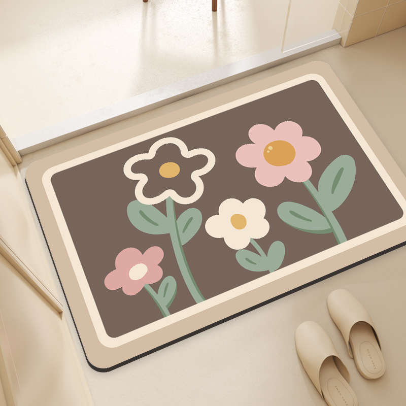 《6129》可愛簡約花花浴室吸水地墊((硅藻泥))