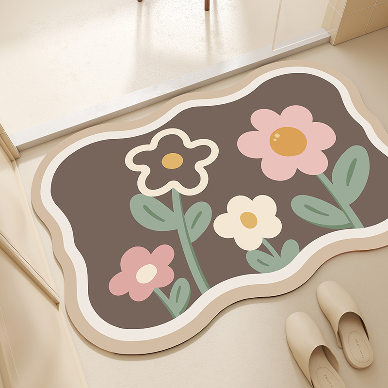 《6129》可愛簡約花花浴室吸水地墊((硅藻泥))