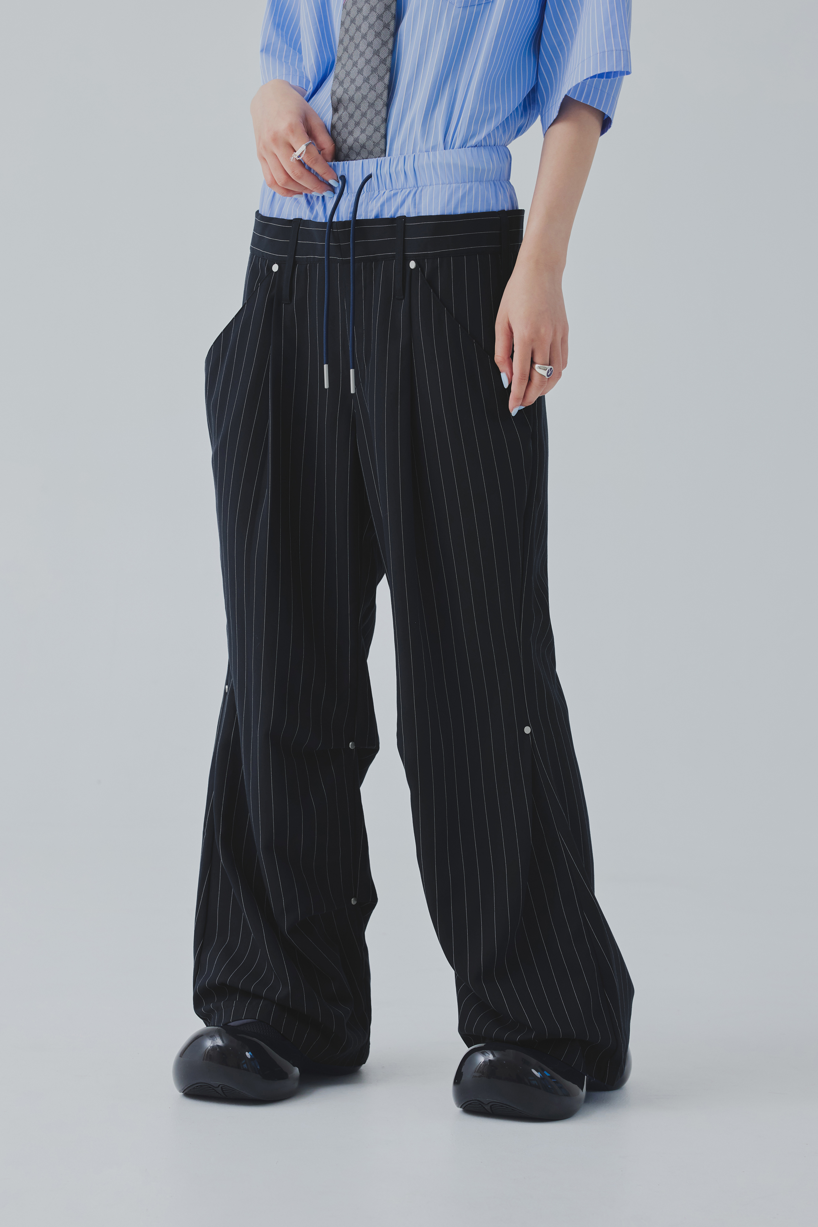Double Waistband Trousers｜Dark Blue