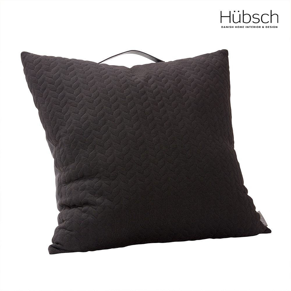 Hübsch-黑色織紋布皮革手柄抱枕(含枕心)