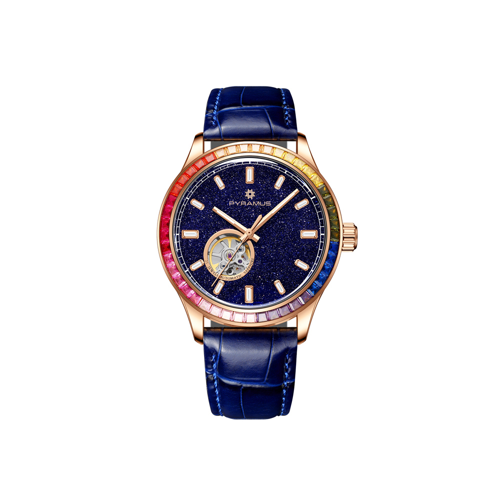 【PYRAMUS 帕爾麥斯】彩虹騎士 PMS-001-L1 鏤空 彩紅圈 皮革錶帶 機械 手錶