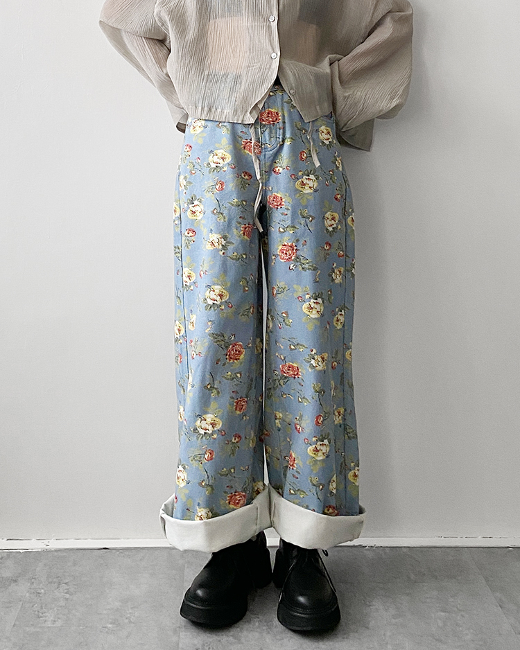 MFP-2754 花花寬管牛仔褲