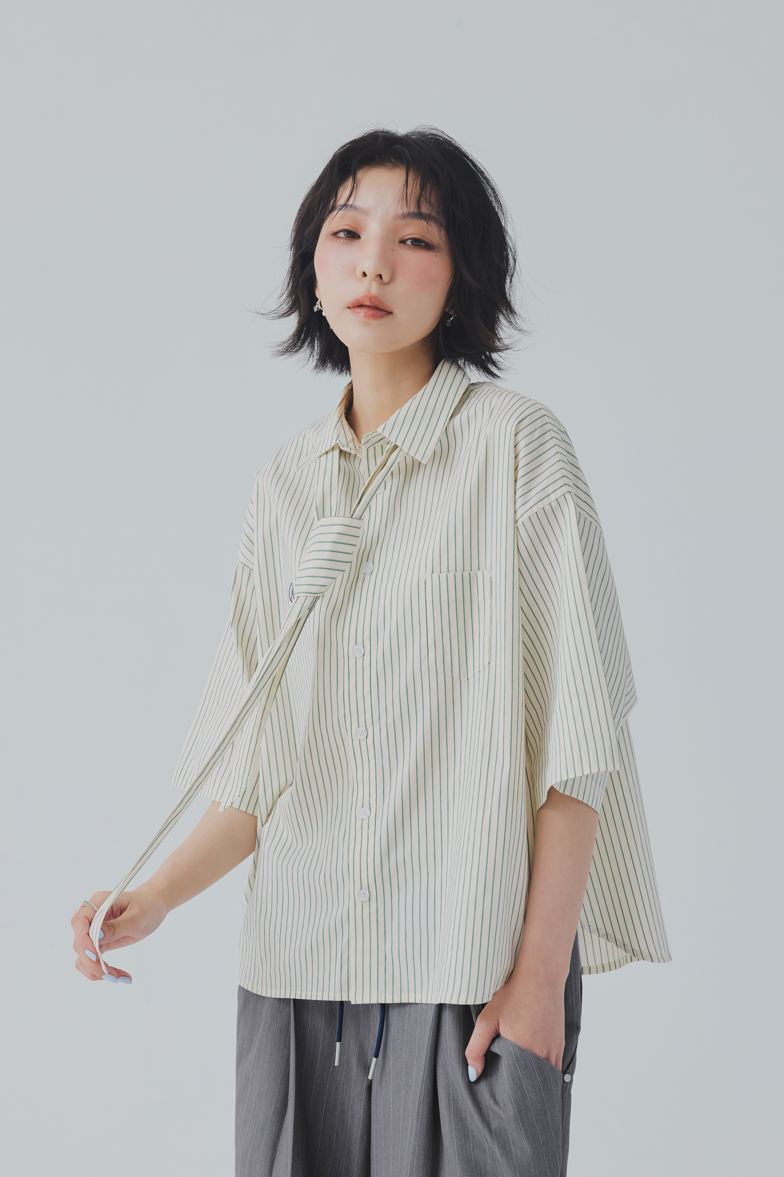 Tieflow Striped Shirt｜Rice