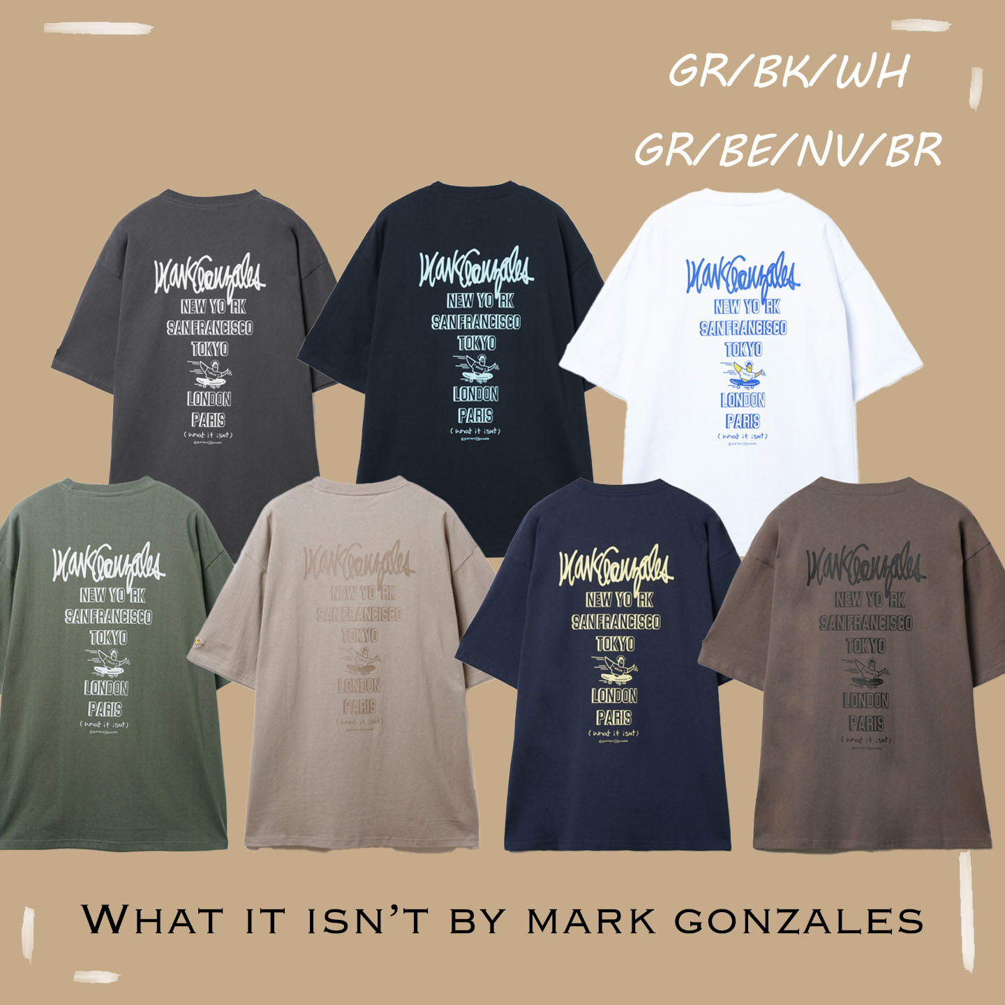 【OWN】What it isn't by Mark gonzales 小飛人 小黃人 休閒 城市 字樣 短袖 上衣 厚磅 涼爽 不分男女 炭灰 黑色 白色 綠色 卡其 深藍 咖啡
