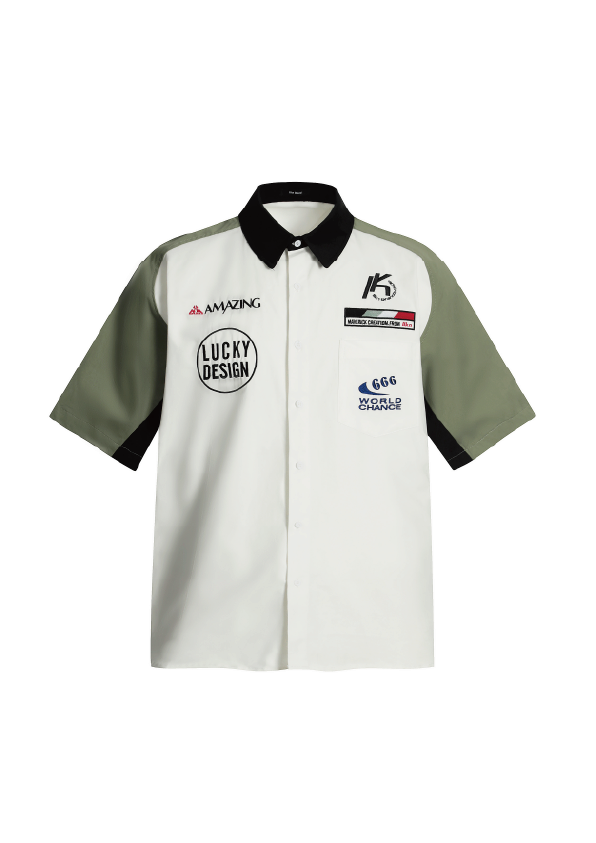 - SIMPLEACTION - 美式復古賽車拼接短袖上衣