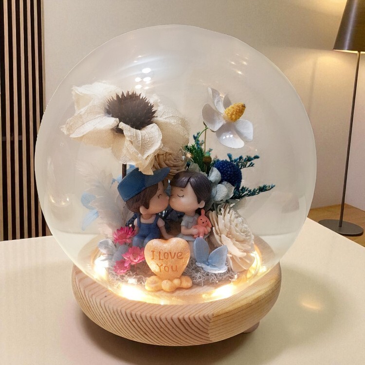 永生花玻璃罩情侶夜燈,生日禮物,開幕禮物,情人節禮物,Eternal Flower Glass Cover Couple Night Light, Birthday Gift, Opening Gift, Valentine's Day Gift