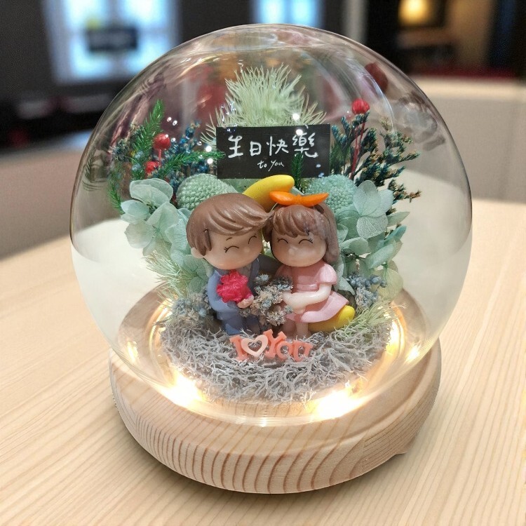 永生花玻璃罩情侶夜燈,生日禮物,開幕禮物,情人節禮物,Eternal Flower Glass Cover Couple Night Light, Birthday Gift, Opening Gift, Valentine's Day Gift