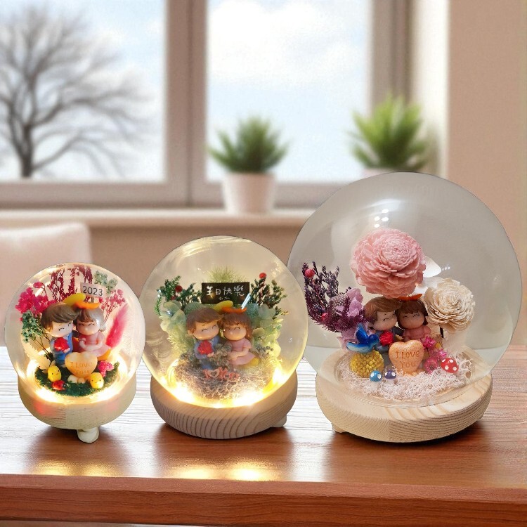 永生花玻璃罩夜燈,結婚紀念日禮物,紀念日禮物,生巳禮物,開幕禮物