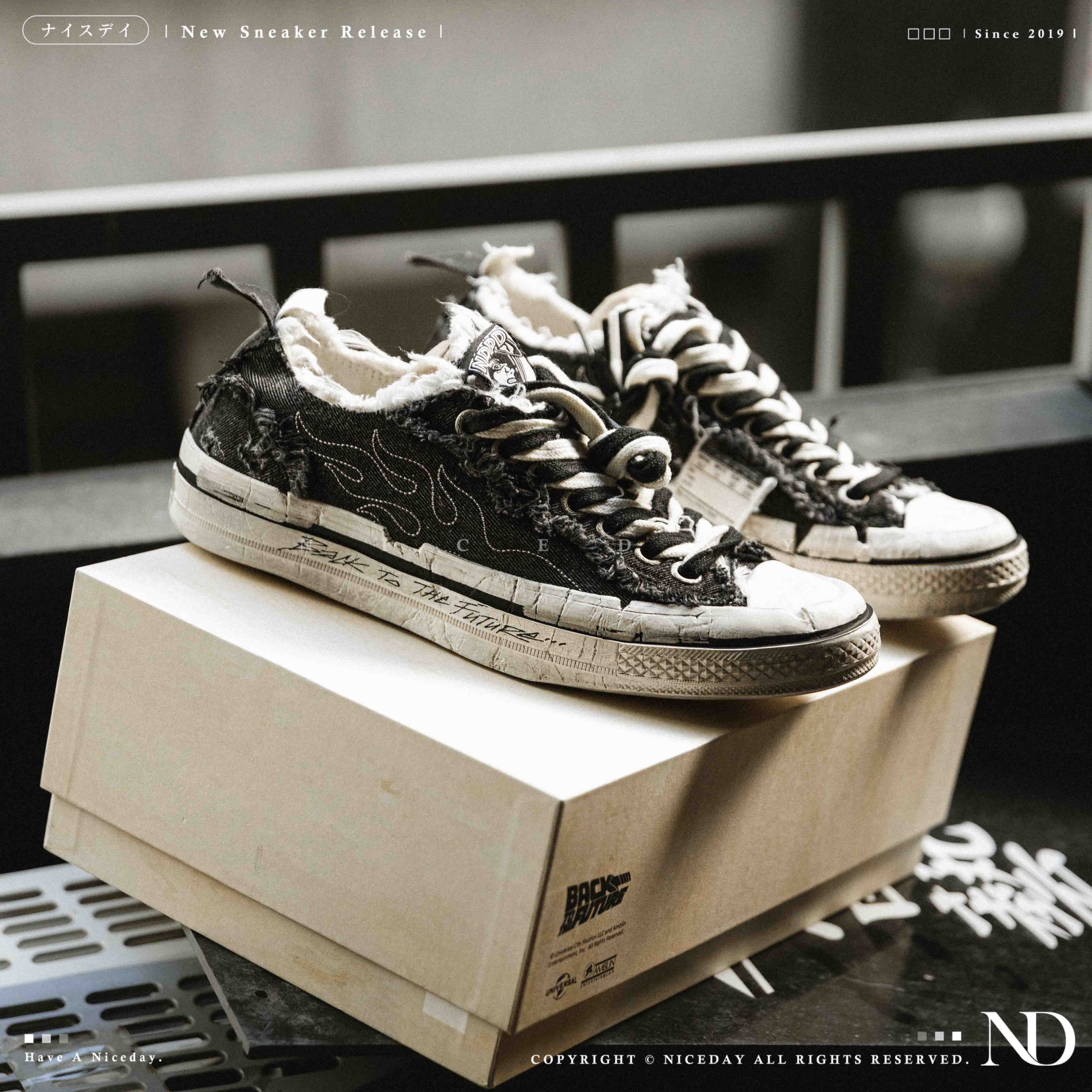 NICEDAY 代購 xVESSEL 回到未来 Back to the Future NDPD 三方聯名 硫化鞋 黑白 做舊 高筒 低筒 S25X76B