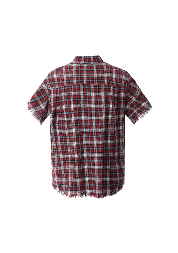 - SIMPLEACTION - 美式復古流蘇格紋短袖襯衫