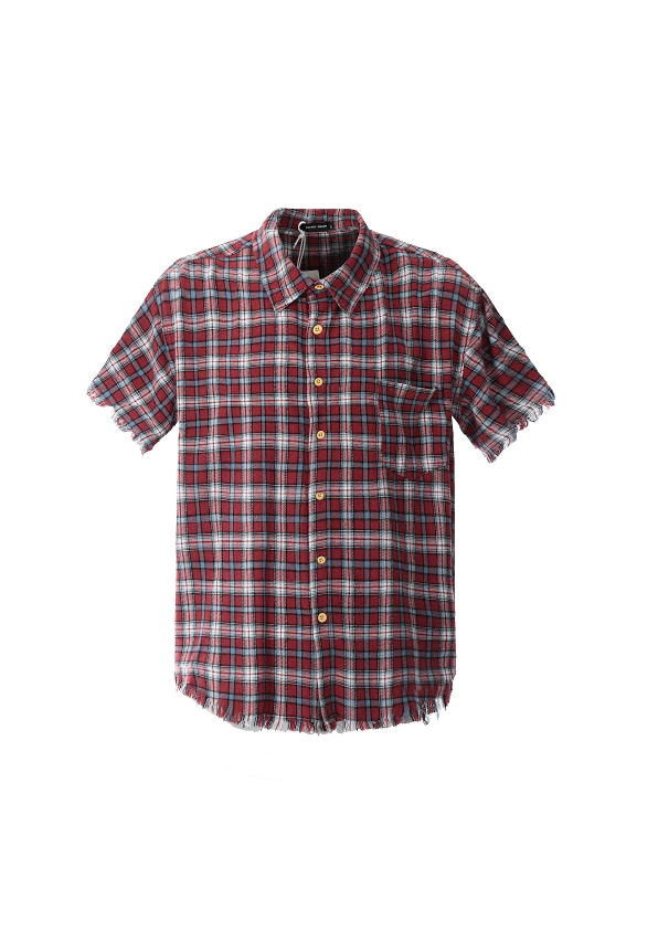 - SIMPLEACTION - 美式復古流蘇格紋短袖襯衫