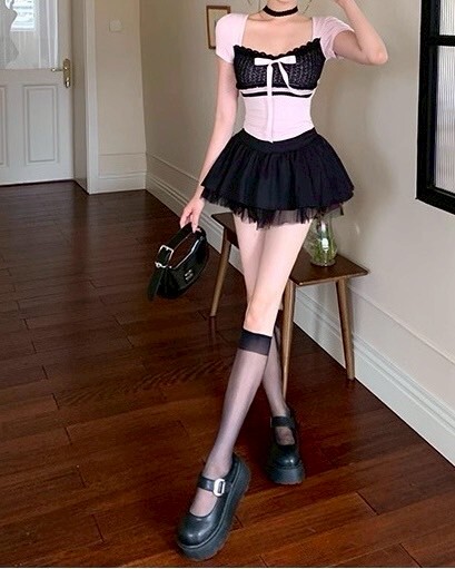 蓬紗裙擺雙層大圓裙