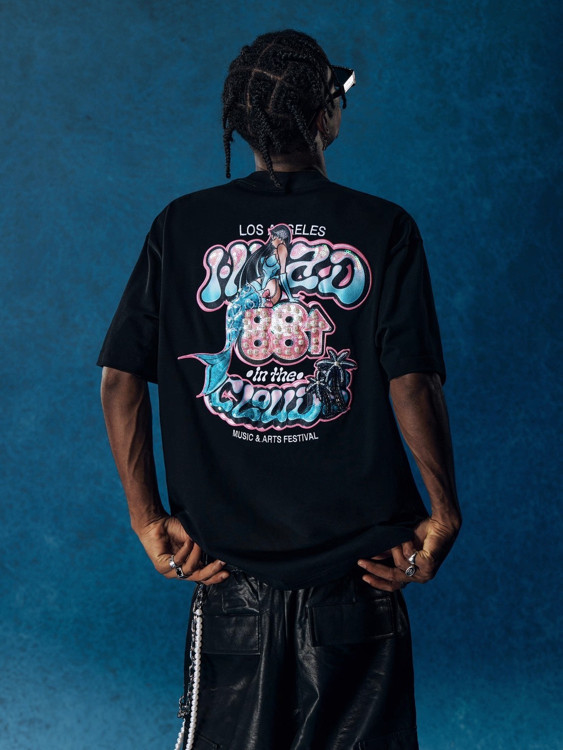 MEDM x 88RISING 聯名款 釘珠立體美人魚 椰林 短袖 T