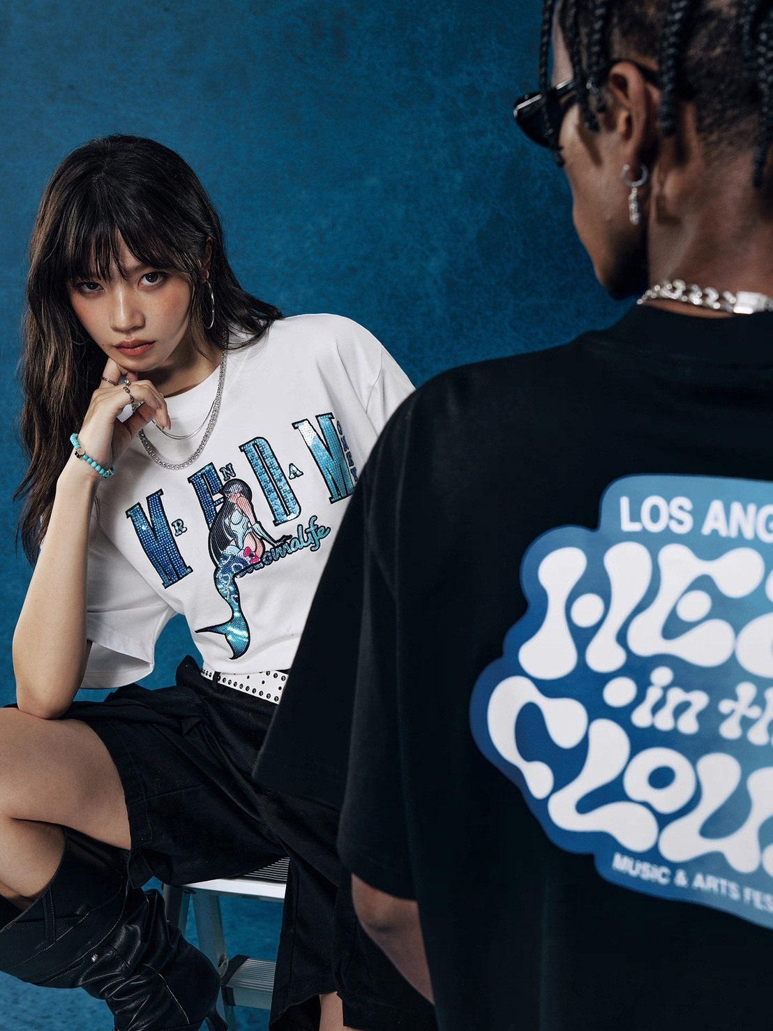 MEDM x 88RISING 聯名款 亮片美人魚 背後波紋Logo 短袖 T