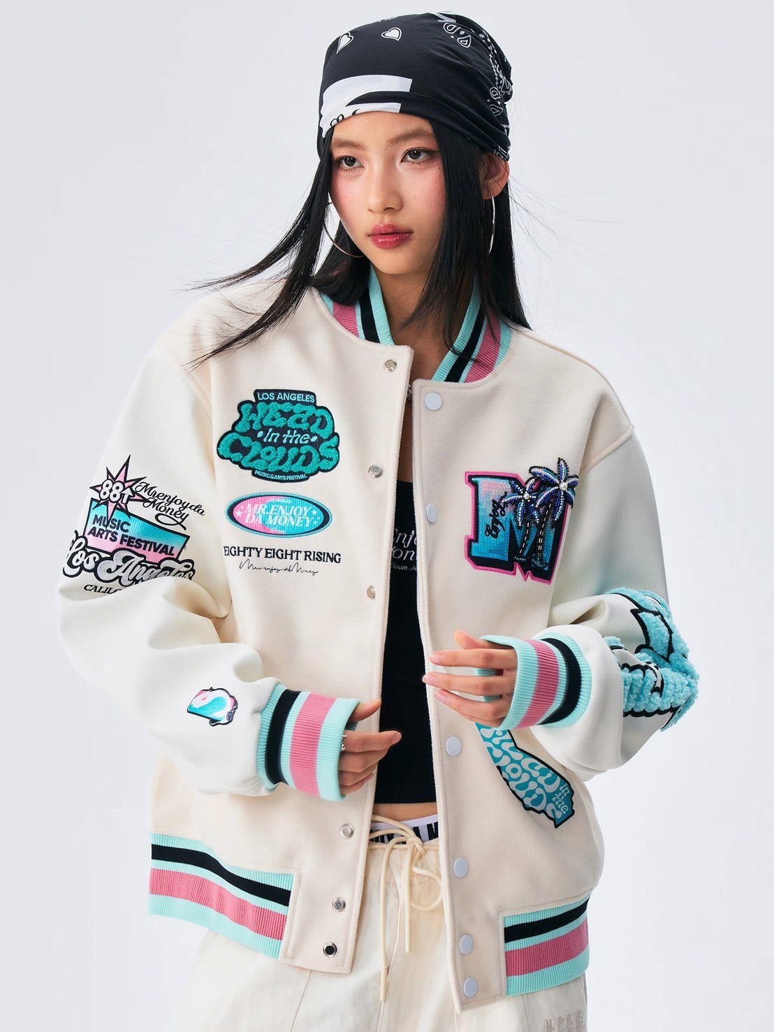 MEDM x 88RISING 聯名款 釘珠立體美人魚 椰林 亮片Logo 棒球外套