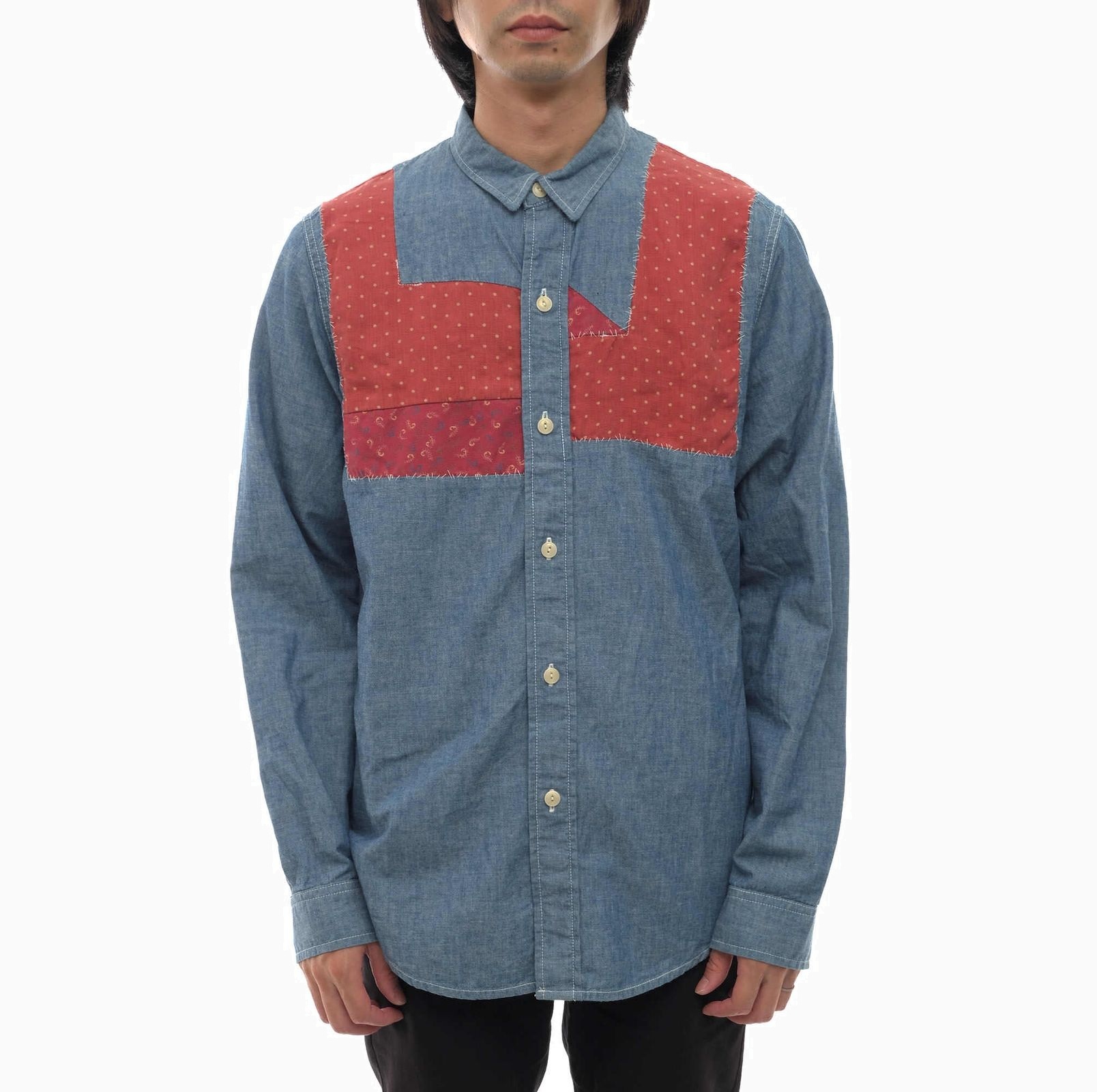 VISVIM GRANGER SHIRT CHAMBRAY PATCHWORK LS  (( USED A )) 中古美品 - BLUE SIZE 3 PRE ORDER ITEM (預訂中)