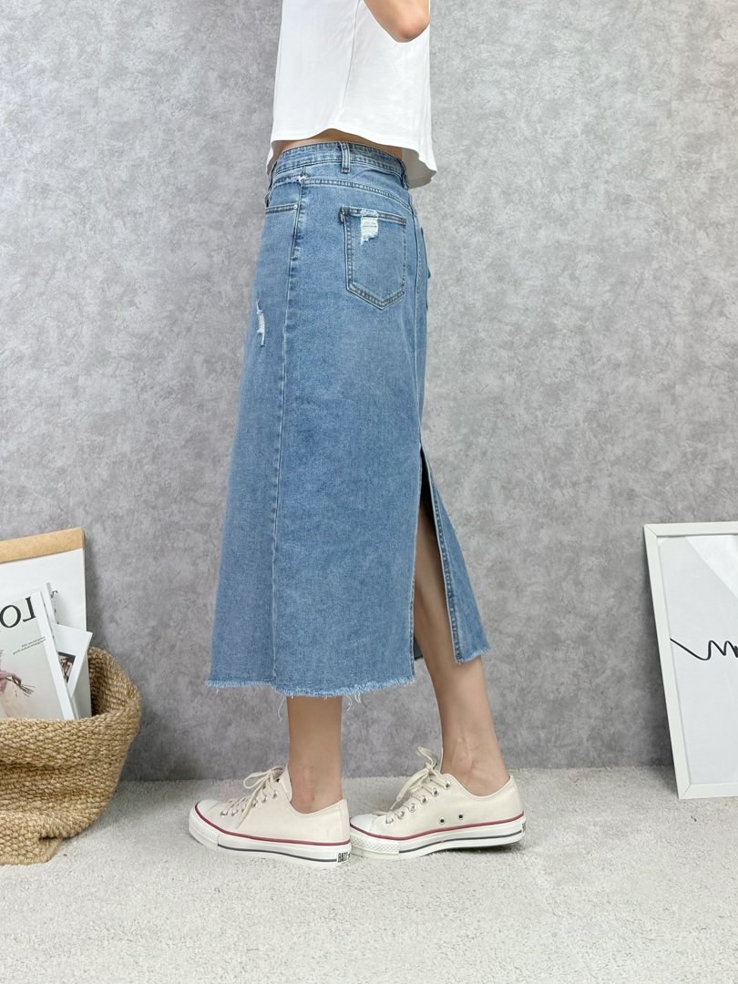 隨性抓破設計♡牛仔開叉裙百搭不挑人 ⚡️搶手貨⚡️