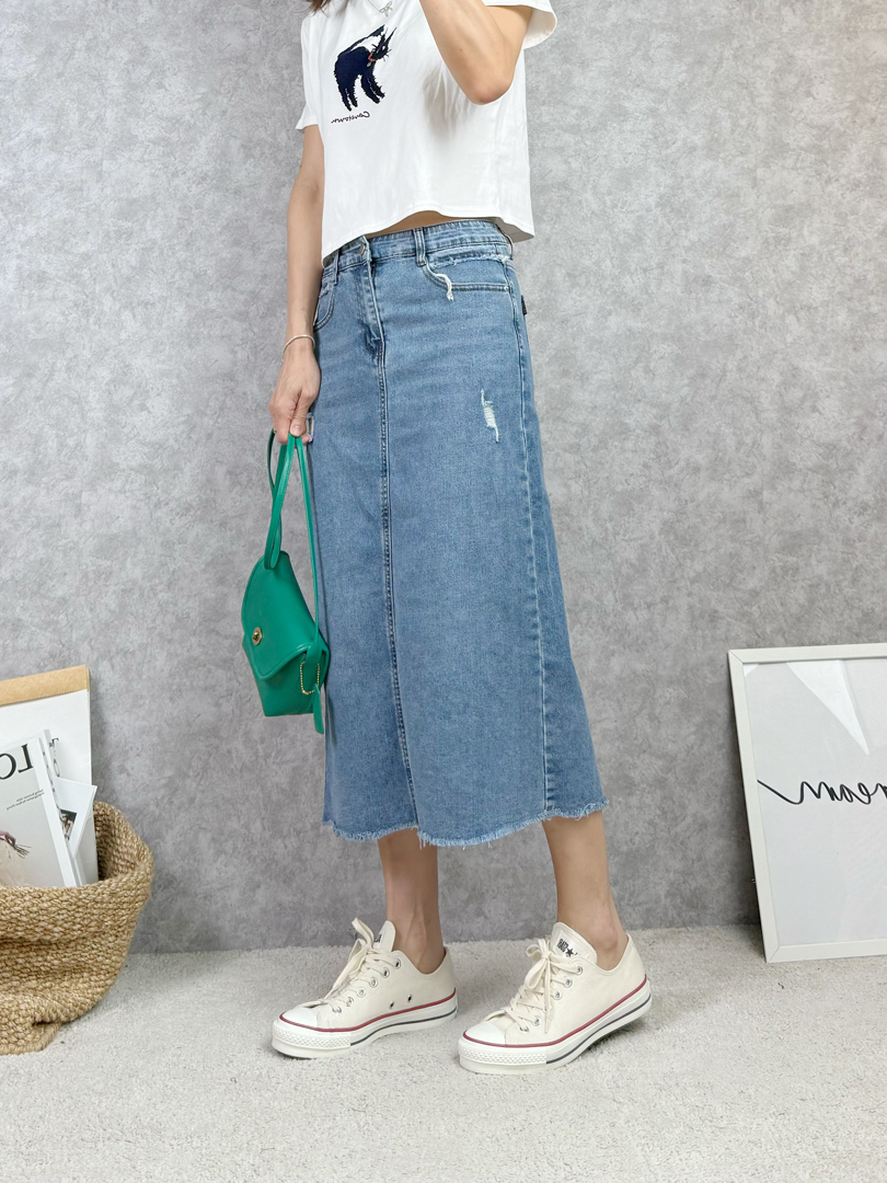 隨性抓破設計♡牛仔開叉裙百搭不挑人 ⚡️搶手貨⚡️