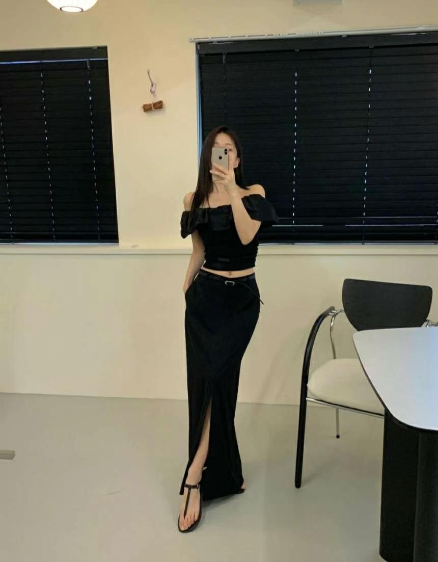 韓國選品🇰🇷職場微辣⚡️修身開衩西裝長裙