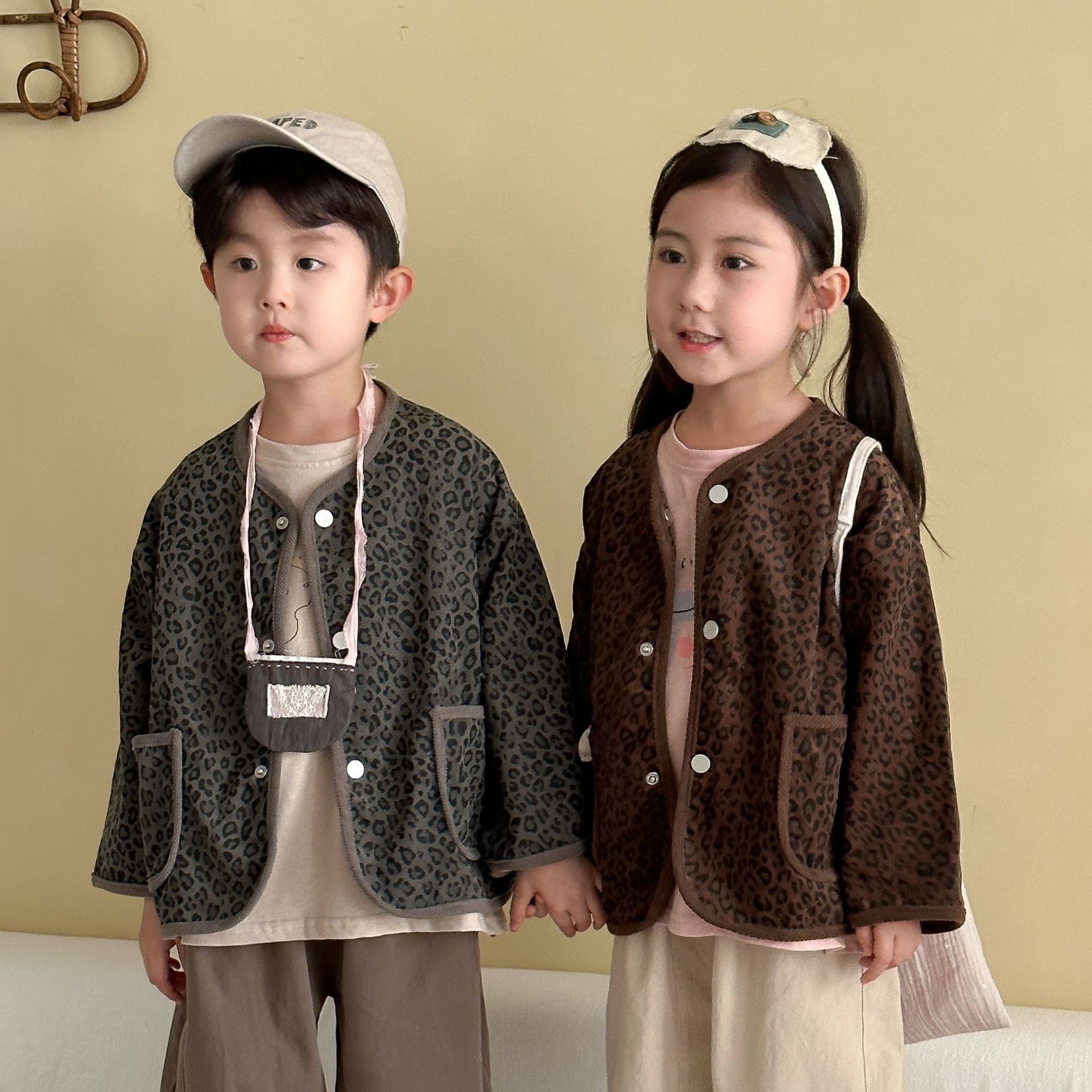 復古豹紋燈芯絨外套