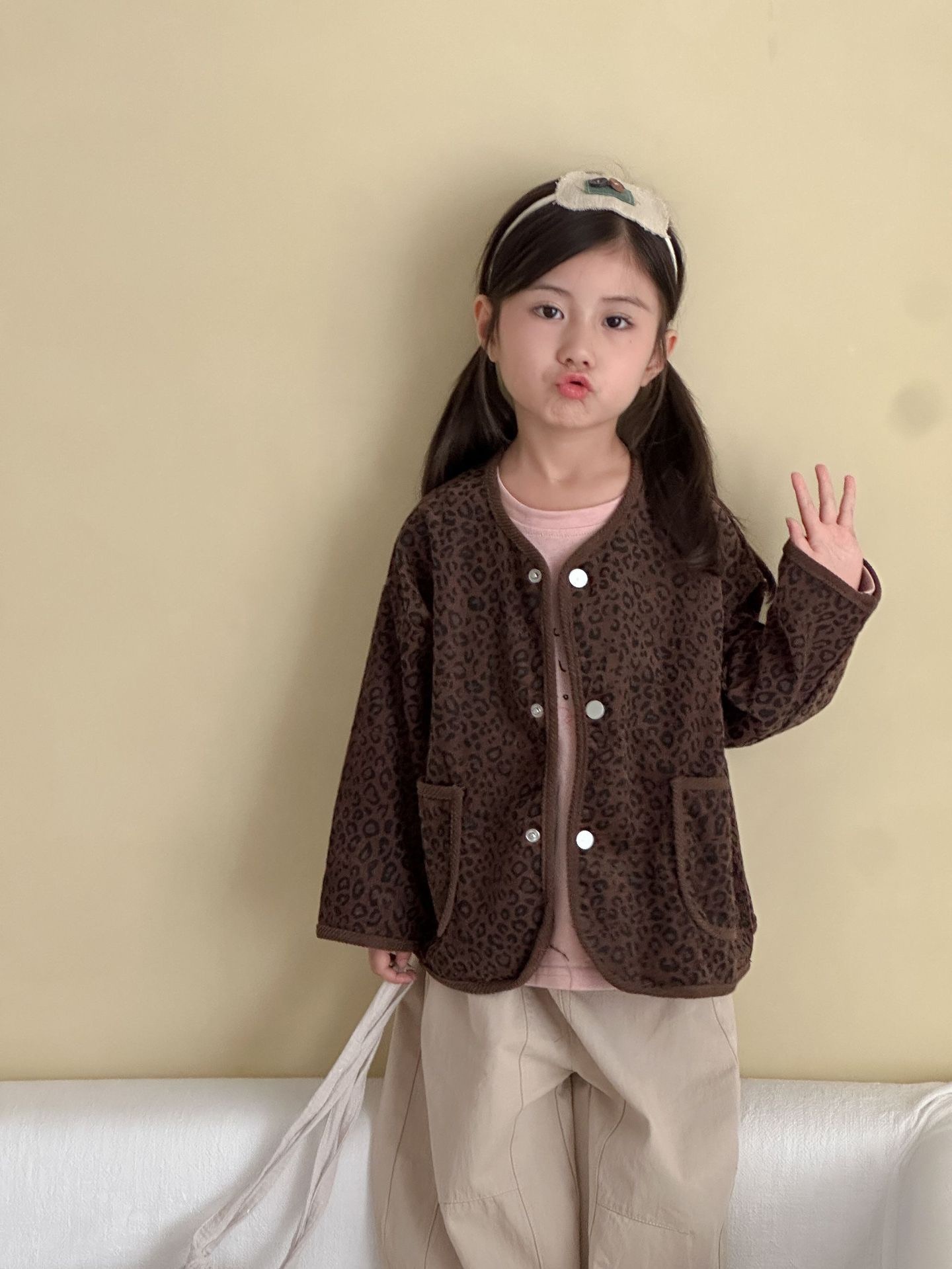 復古豹紋燈芯絨外套