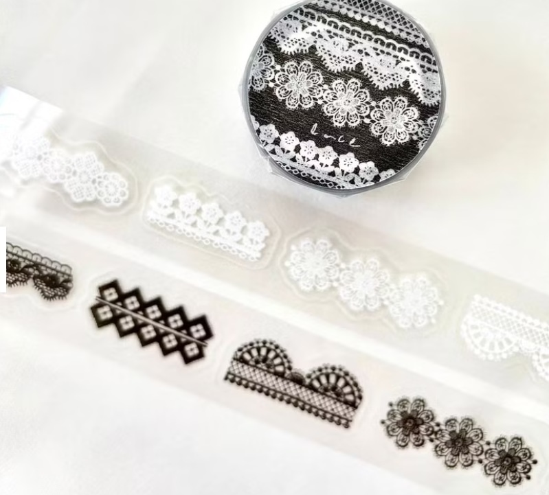 Pion．蕾絲 2.5cm割型亮面PET膠帶 <整捲/分裝>