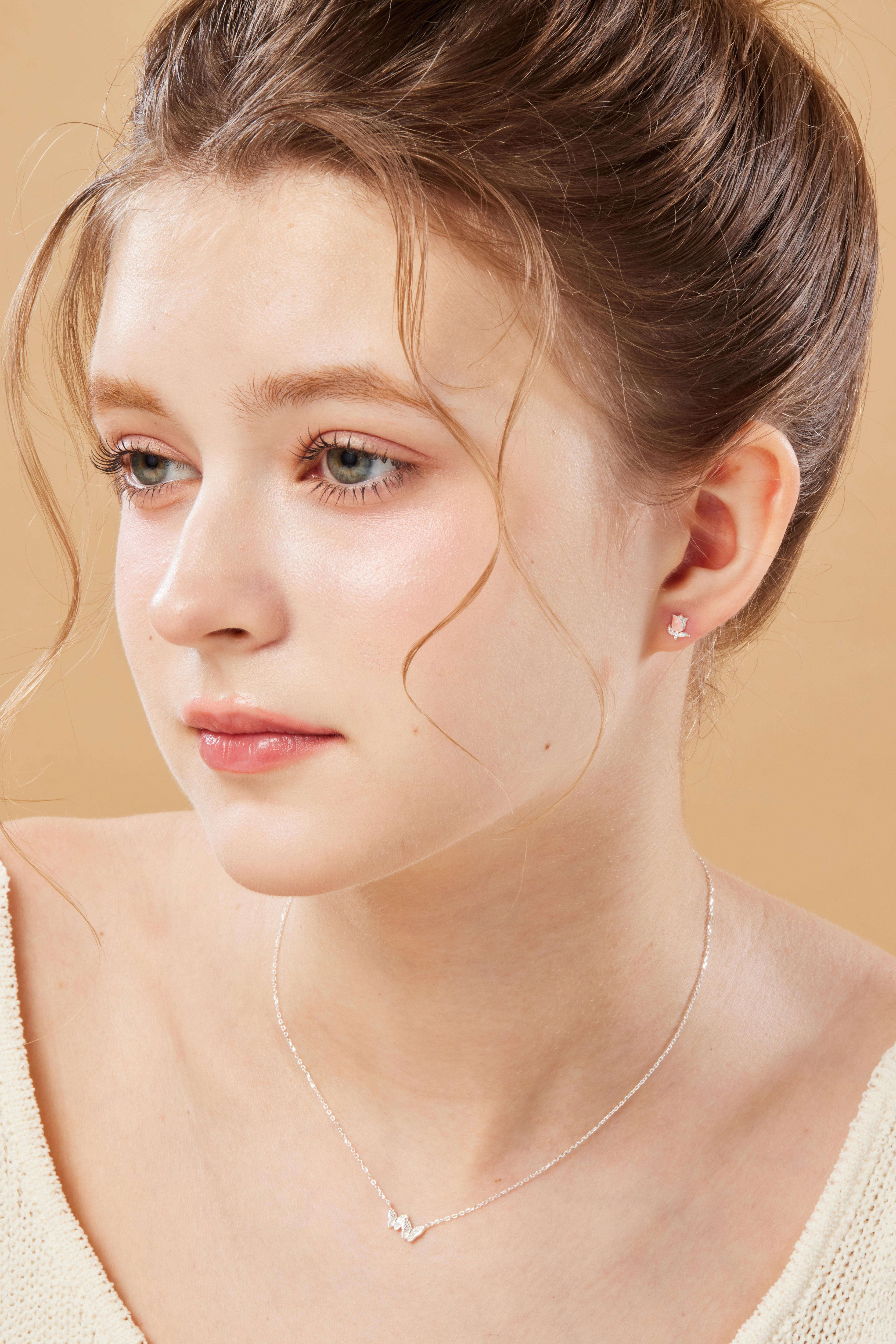 純銀粉鬱金香耳環🌷