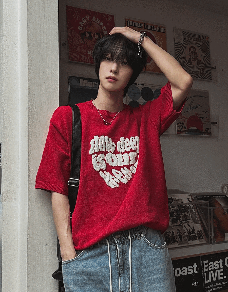 心形字母短袖針織衫