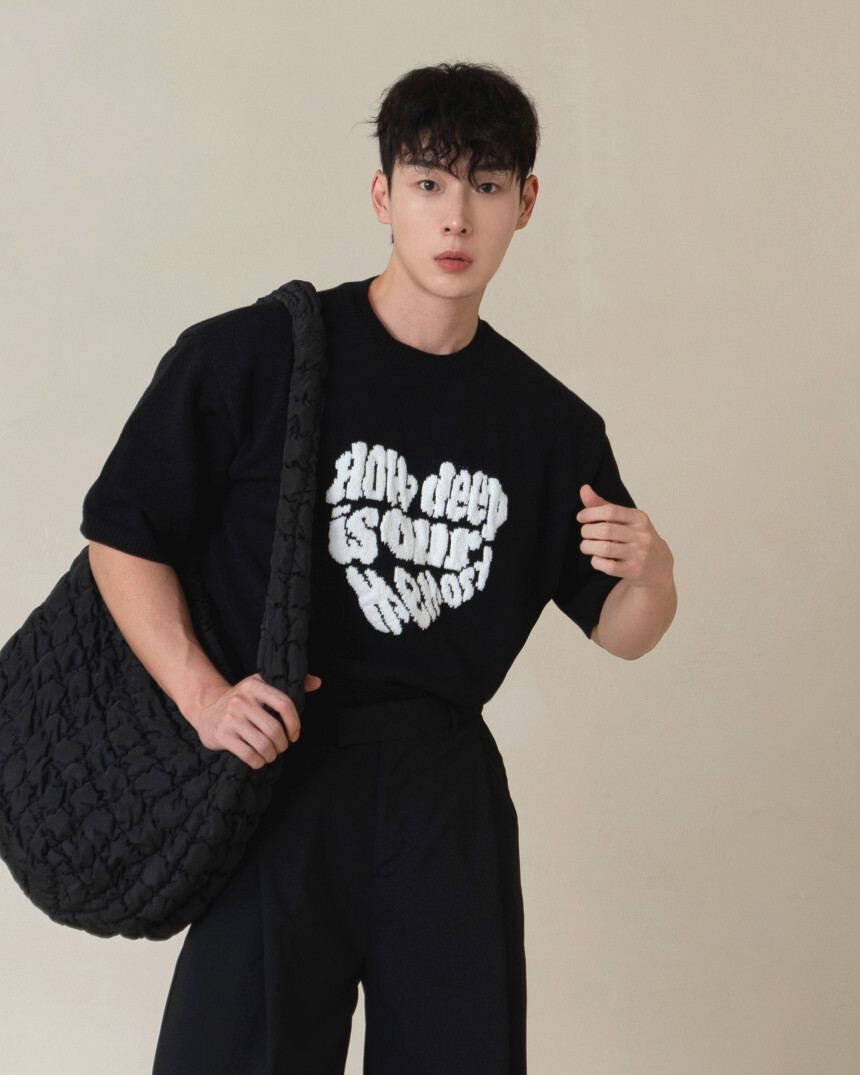 心形字母短袖針織衫