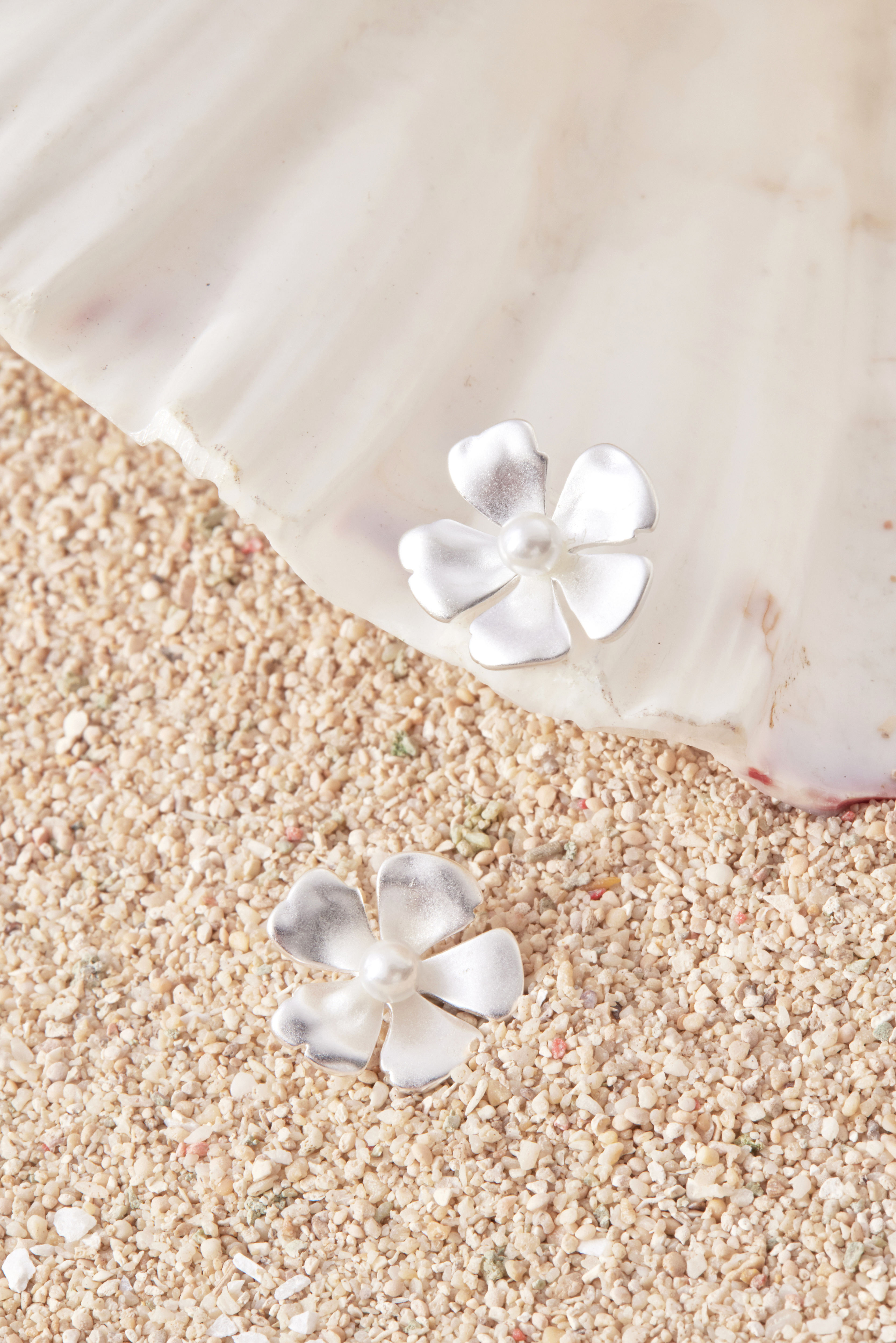 純銀珍珠小花耳環