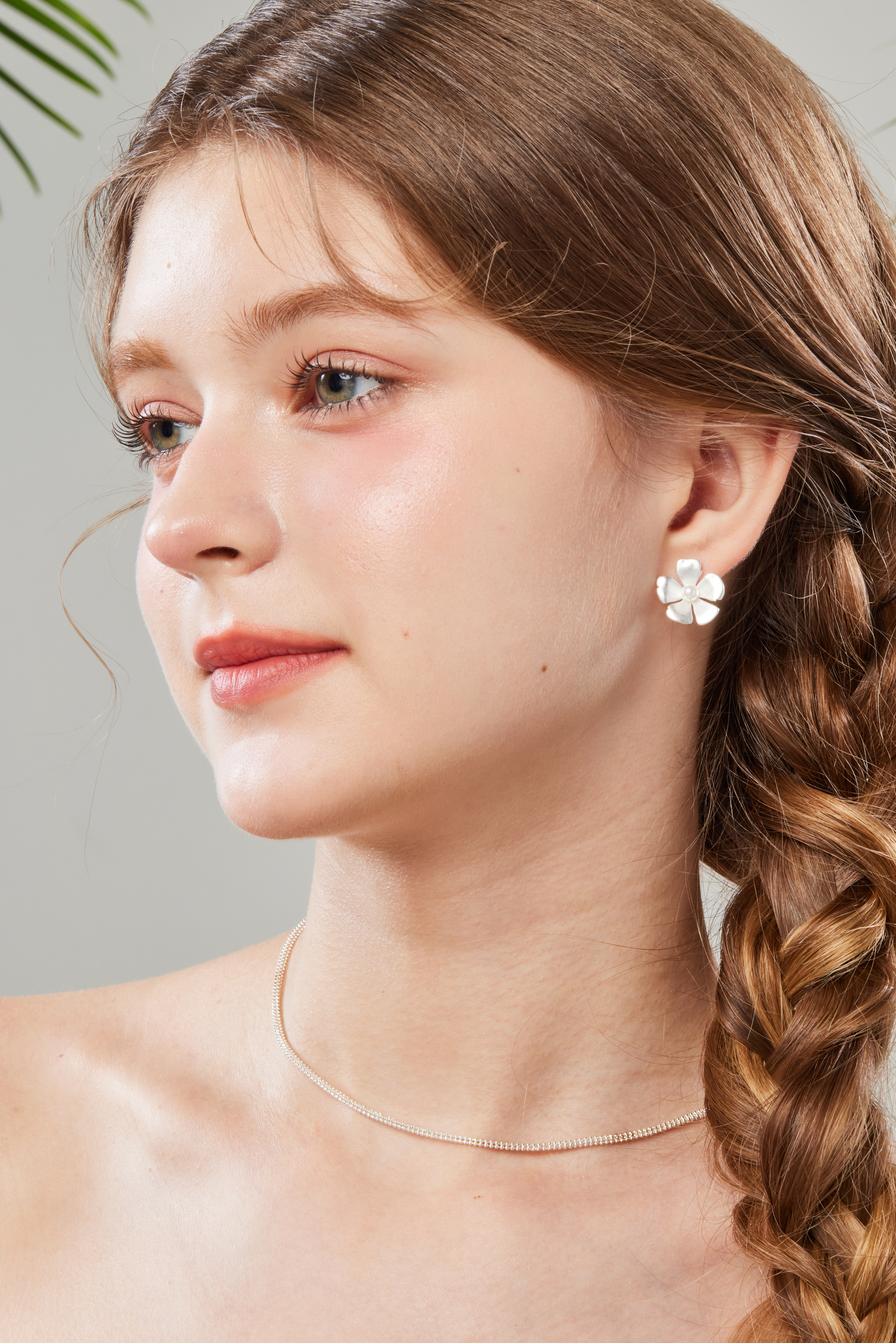 純銀珍珠小花耳環